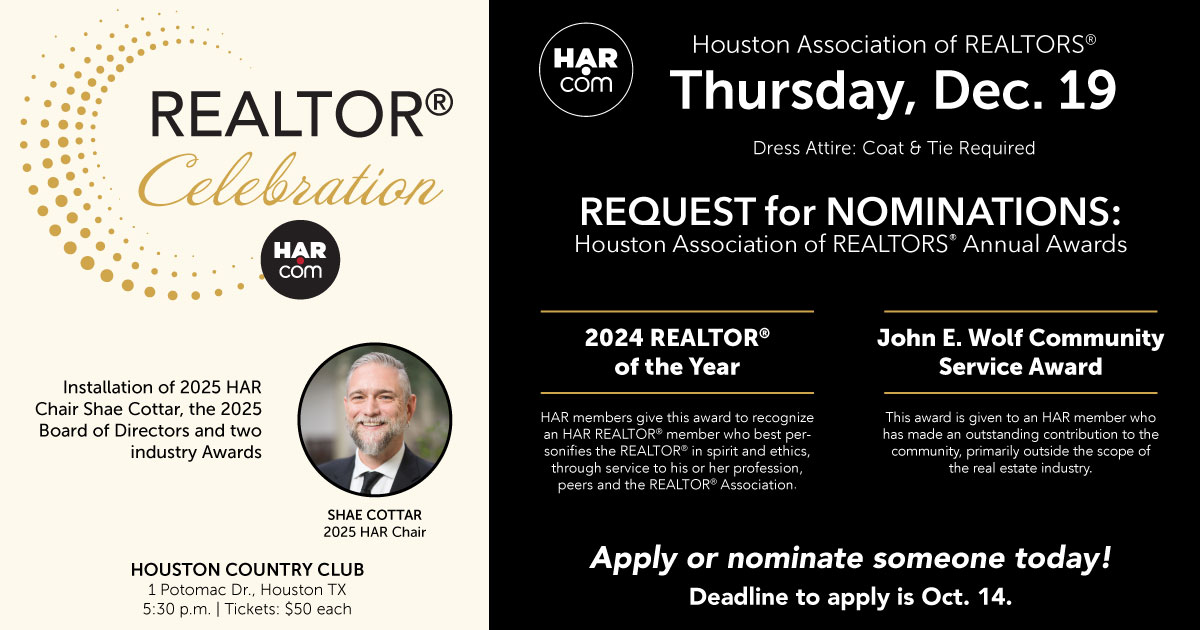 Request for Nominations: Houston Association of REALTORS® 2024 Annual Awards